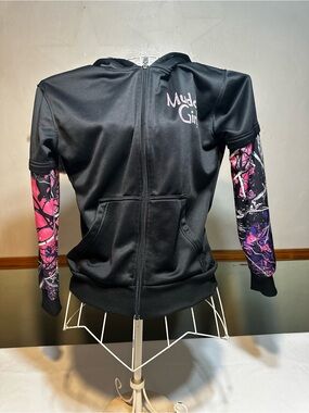 Muddy girl size small  Zip-Up Hoodie with Pink Camo Sleeves